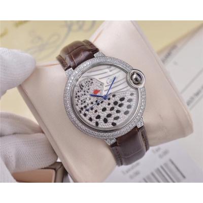 Replica Panthère Swiss Quartz Movement Womens Watch Cheetah With Diamond Dial Leather Strap B E74