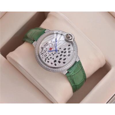 Replica Panthère Swiss Quartz Movement Womens Watch Cheetah With Diamond Dial Leather Strap B E74