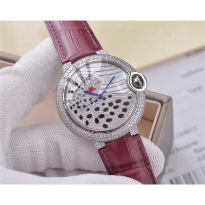 Replica Panthère Swiss Quartz Movement Womens Watch Cheetah With Diamond Dial Leather Strap B E74