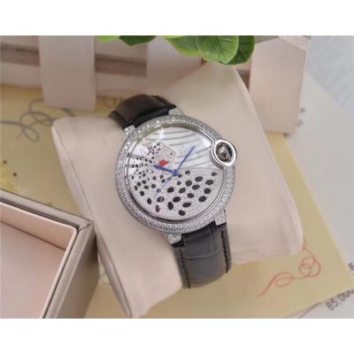 Replica Panthère Swiss Quartz Movement Womens Watch Cheetah With Diamond Dial Leather Strap B E74