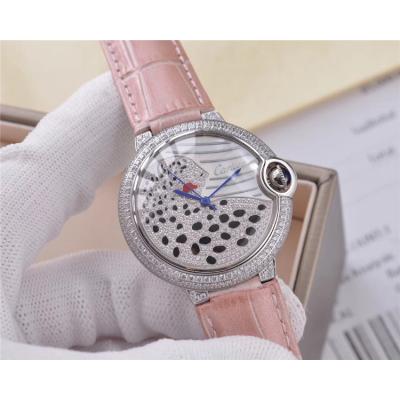 Replica Panthère Swiss Quartz Movement Womens Watch Cheetah With Diamond Dial Leather Strap B E74