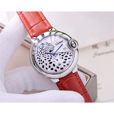 Replica Panthère Swiss Quartz Movement Womens Watch Cheetah Dial Leather Strap A E86