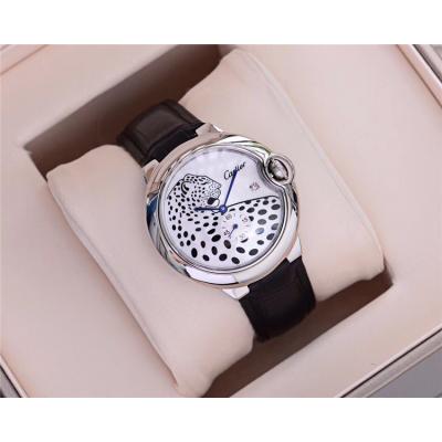 Replica Panthère Swiss Quartz Movement Womens Watch Cheetah Dial Leather Strap A E86