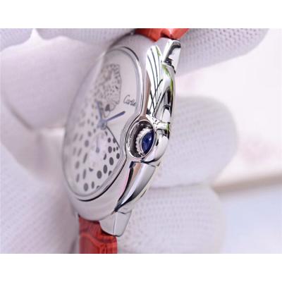 Replica Panthère Swiss Quartz Movement Womens Watch Cheetah Dial Leather Strap A E86