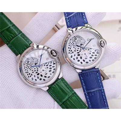 Replica Panthère Swiss Quartz Movement Womens Watch Cheetah Dial Leather Strap A E86