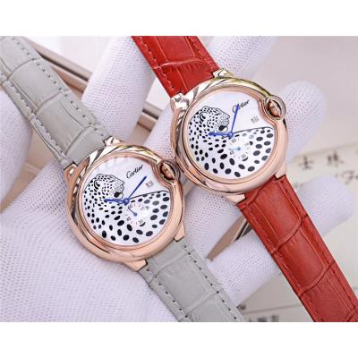 Replica Panthère Swiss Quartz Movement Womens Watch Cheetah Dial Leather Strap B E86