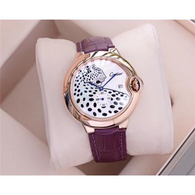 Replica Panthère Swiss Quartz Movement Womens Watch Cheetah Dial Leather Strap B E86