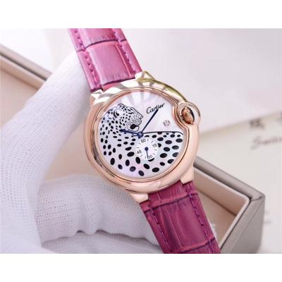 Replica Panthère Swiss Quartz Movement Womens Watch Cheetah Dial Leather Strap B E86