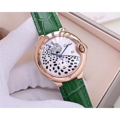 Replica Panthère Swiss Quartz Movement Womens Watch Cheetah Dial Leather Strap B E86