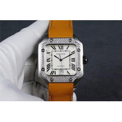 Replica Santos Japan Miyota 8215 Automatic Movement Mens Watch White Dial Leather Strap A E89