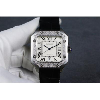 Replica Santos Japan Miyota 8215 Automatic Movement Mens Watch White Dial Leather Strap A E89