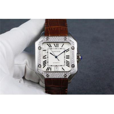 Replica Santos Japan Miyota 8215 Automatic Movement Mens Watch White Dial Leather Strap A E89