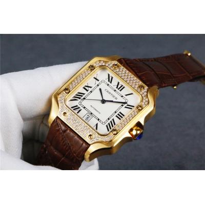 Replica Santos Japan Miyota 8215 Automatic Movement Mens Watch White Dial Leather Strap A E89