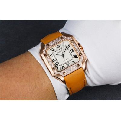 Replica Santos Japan Miyota 8215 Automatic Movement Mens Watch White Dial Leather Strap B E89