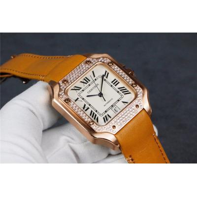 Replica Santos Japan Miyota 8215 Automatic Movement Mens Watch White Dial Leather Strap B E89