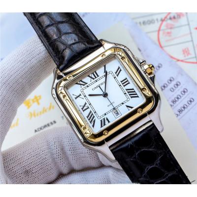 Replica Panthère Swiss Quartz Movement Mens Watch White Dial Leather Strap B E96