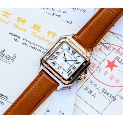 Replica Panthère Swiss Quartz Movement Mens Watch White Dial Leather Strap B E96