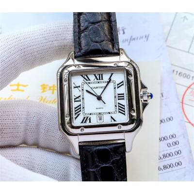 Replica Panthère Swiss Quartz Movement Mens Watch White Dial Leather Strap B E96