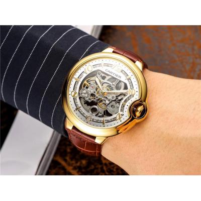 Replica Ballon Bleu Swiss Quartz Movement Mens Watch Skeleton Dial Leather Strap E107