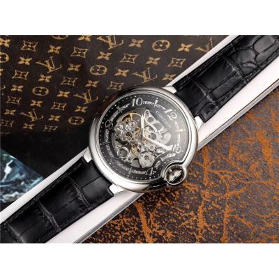 Replica Ballon Bleu Swiss Quartz Movement Mens Watch Skeleton Dial Leather Strap E107