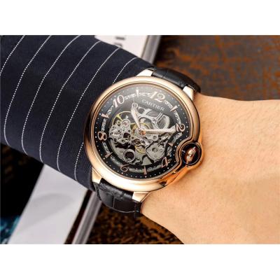 Replica Ballon Bleu Swiss Quartz Movement Mens Watch Skeleton Dial Leather Strap E107