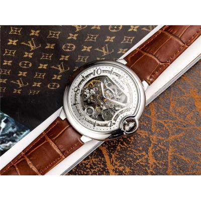 Replica Ballon Bleu Swiss Quartz Movement Mens Watch Skeleton Dial Leather Strap E107