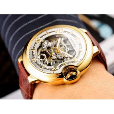 Replica Ballon Bleu Swiss Quartz Movement Mens Watch Skeleton Dial Leather Strap E107