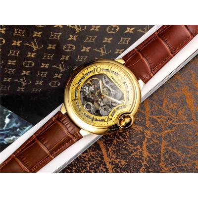 Replica Ballon Bleu Swiss Quartz Movement Mens Watch Skeleton Dial Leather Strap E107