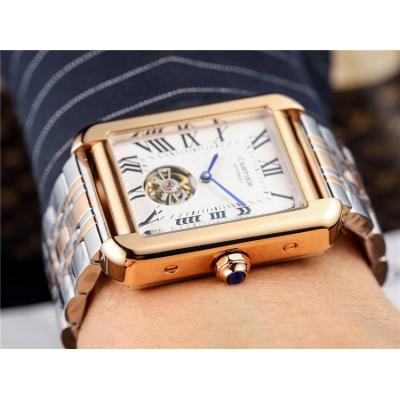 Replica Tank A21j Automatic Movement Mens Watch Black Dial Two Tone Rose Gold B E117