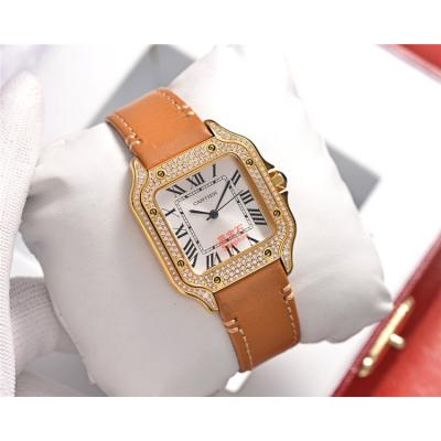 Replica Santos Swiss Quartz Movement Womens Watch White Dial Leather Strap A E144