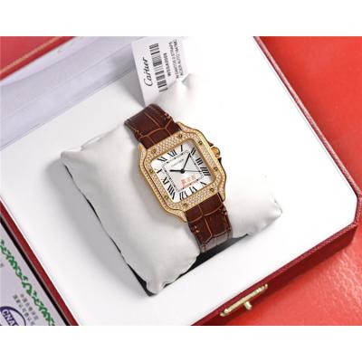 Replica Santos Swiss Quartz Movement Womens Watch White Dial Leather Strap A E144