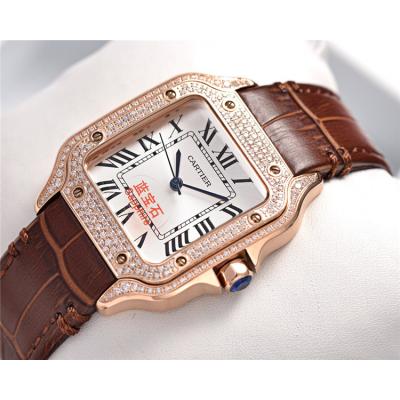 Replica Santos Swiss Quartz Movement Womens Watch White Dial Leather Strap A E144