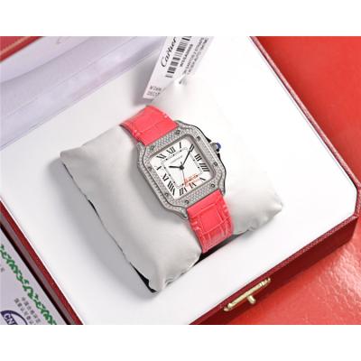 Replica Santos Swiss Quartz Movement Womens Watch White Dial Leather Strap B E144