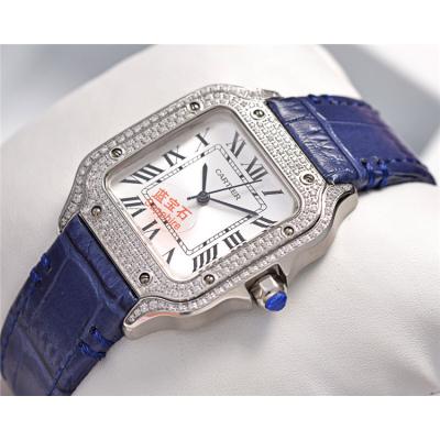 Replica Santos Swiss Quartz Movement Womens Watch White Dial Leather Strap B E144