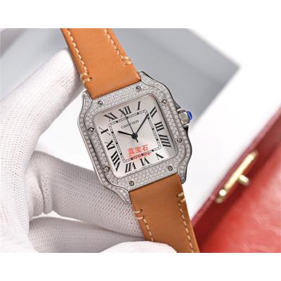 Replica Santos Swiss Quartz Movement Womens Watch White Dial Leather Strap B E144