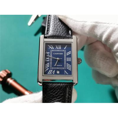 Replica Tank Japan Miyota 8215 Automatic Movement Mens Watch Blue Dial Leather Strap B E163