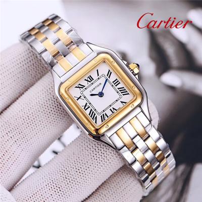 Replica Tank Swiss Quartz Movement Womens Watch White Dial Two Tone Yellow Gold E185