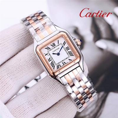 Replica Tank Swiss Quartz Movement Womens Watch White Dial Two Tone Yellow Gold E185