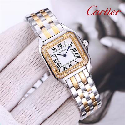 Replica Tank Swiss Quartz Movement Womens Watch White Dial Two Tone Yellow Gold E185