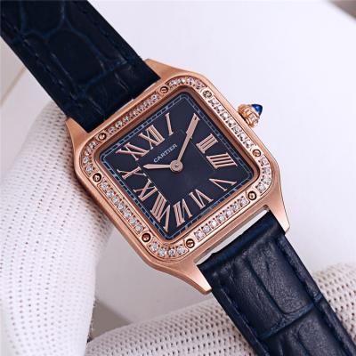 Replica Santos Swiss Quartz Movement Womens Watch Black Dial Leather Strap E189