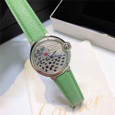 Replica Panthère Swiss Quartz Movement Womens Watch Cheetah With Diamonds Dial Leather Strap E240