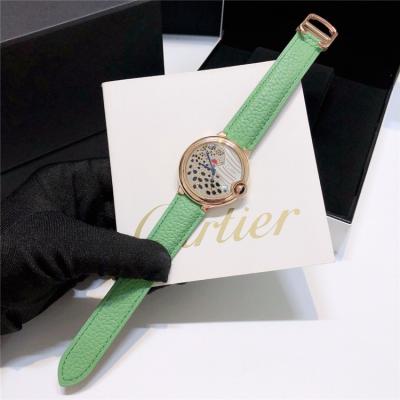 Replica Panthère Swiss Quartz Movement Womens Watch Cheetah With Diamonds Dial Leather Strap E240