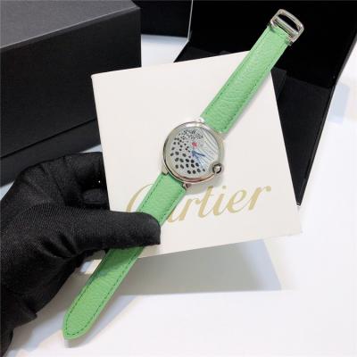 Replica Panthère Swiss Quartz Movement Womens Watch Cheetah With Diamonds Dial Leather Strap E240