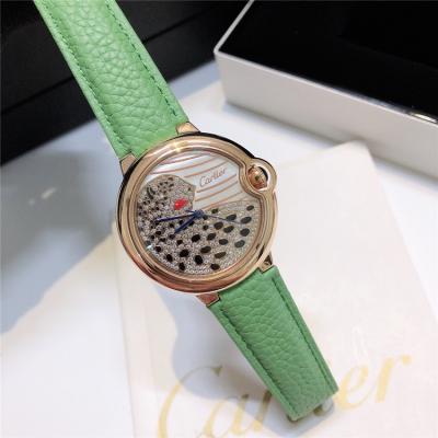 Replica Panthère Swiss Quartz Movement Womens Watch Cheetah With Diamonds Dial Leather Strap E240