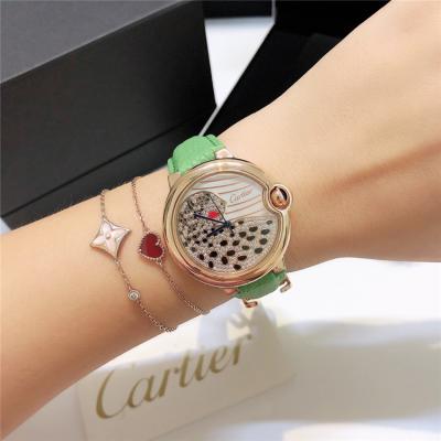 Replica Panthère Swiss Quartz Movement Womens Watch Cheetah With Diamonds Dial Leather Strap E240