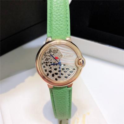 Replica Panthère Swiss Quartz Movement Womens Watch Cheetah With Diamonds Dial Leather Strap E240