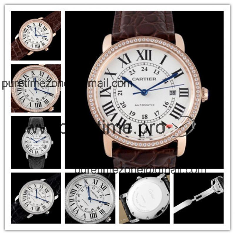 Replica Ronde A21j Automatic Movement Mens Watch White Dial Leather Strap E261