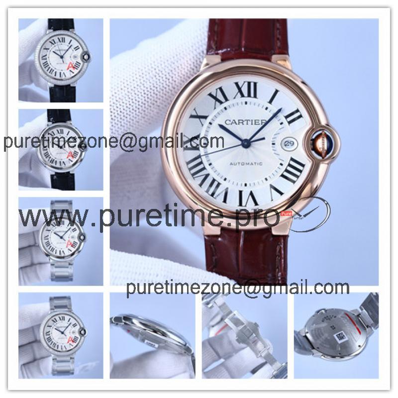 Replica Ballon Bleu A2824 Automatic Movement Mens Watch White Dial Leather Strap E267