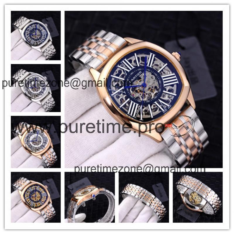 Replica Drive A21j Automatic Movement Mens Watch Skeleton Dial Two Tone Rose Gold B G07