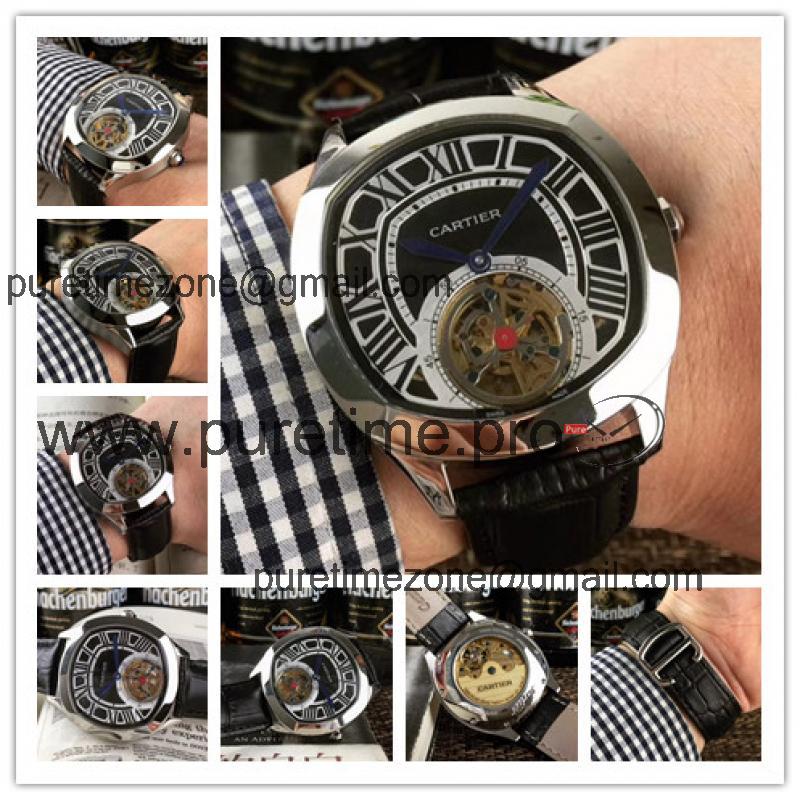 Replica Drive A21j Automatic Movement Mens Watch Black Tourbillon Dial Leather Strap G09